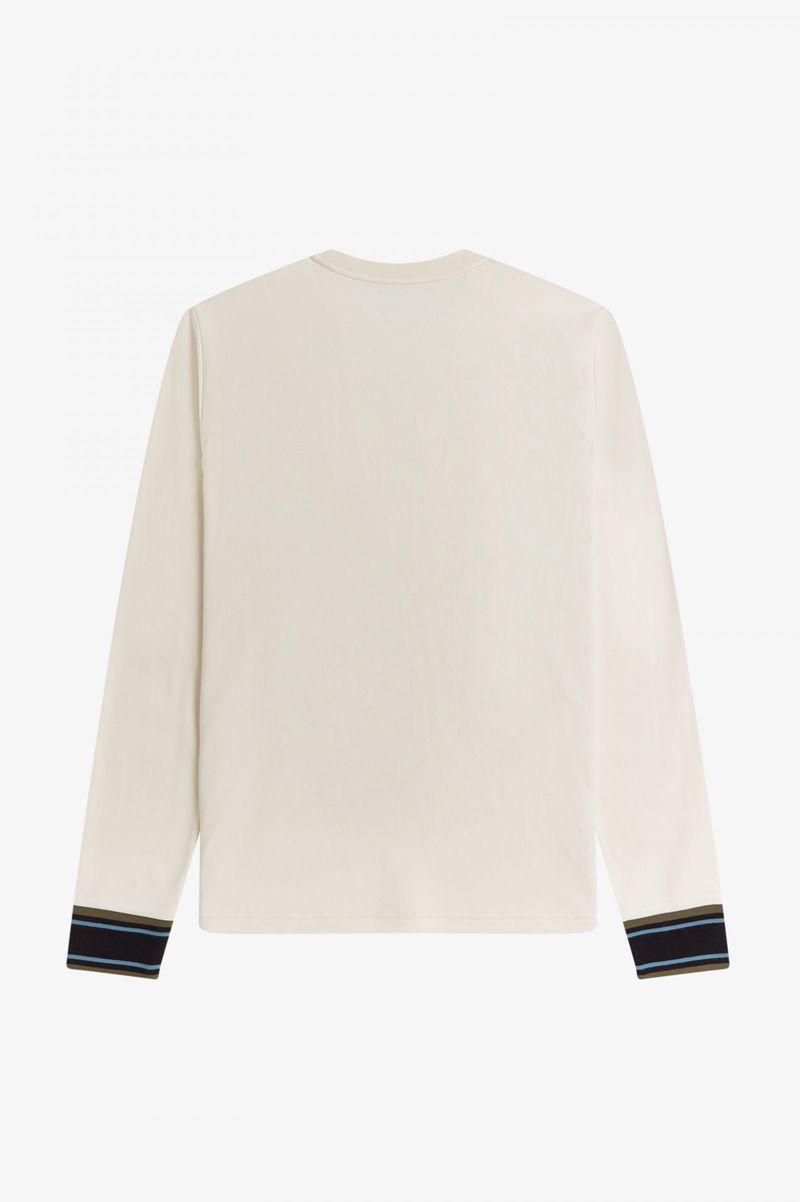 White Fred Perry Striped Cuff Long Sleeve Men's T Shirts | PH 1771DFMN